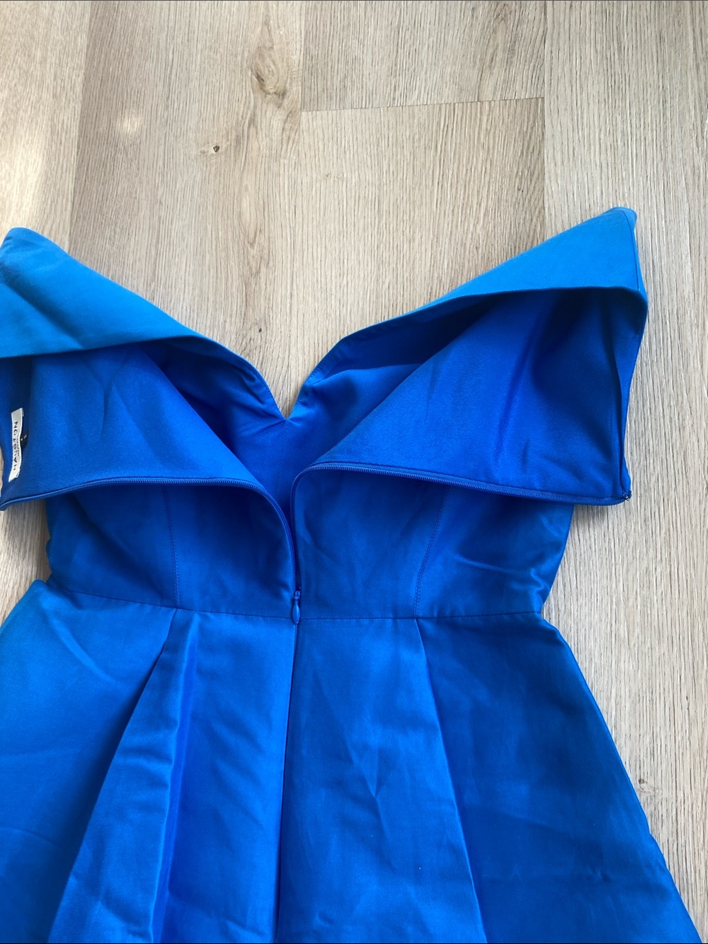 Halston Heritage Cobalt Blue Cotton/Silk Blend High-Low Fit-and-Flare Dress - Picture 7 of 11